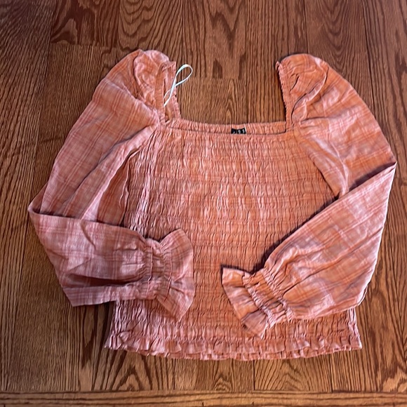 Vero Moda smocked / cinched stretchy on off shoulder top long sleeve rust XL - Picture 12 of 12